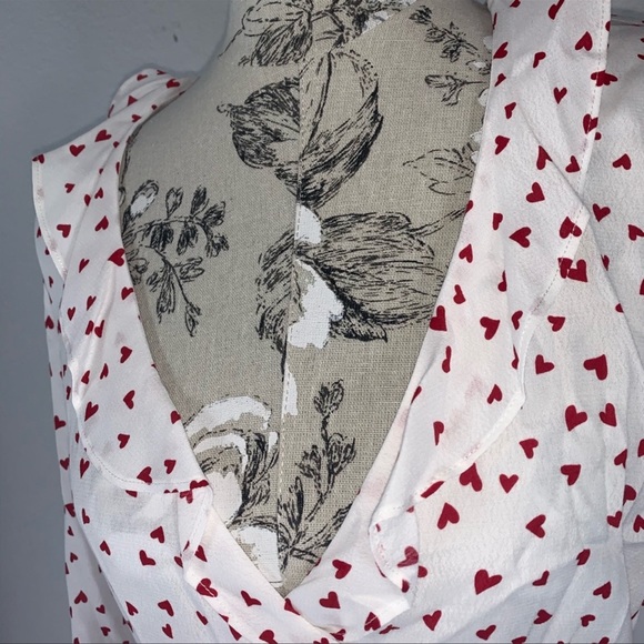 Rails Simone heart print ruffle wrap blouse red white tie waist peplum size S - Picture 5 of 8